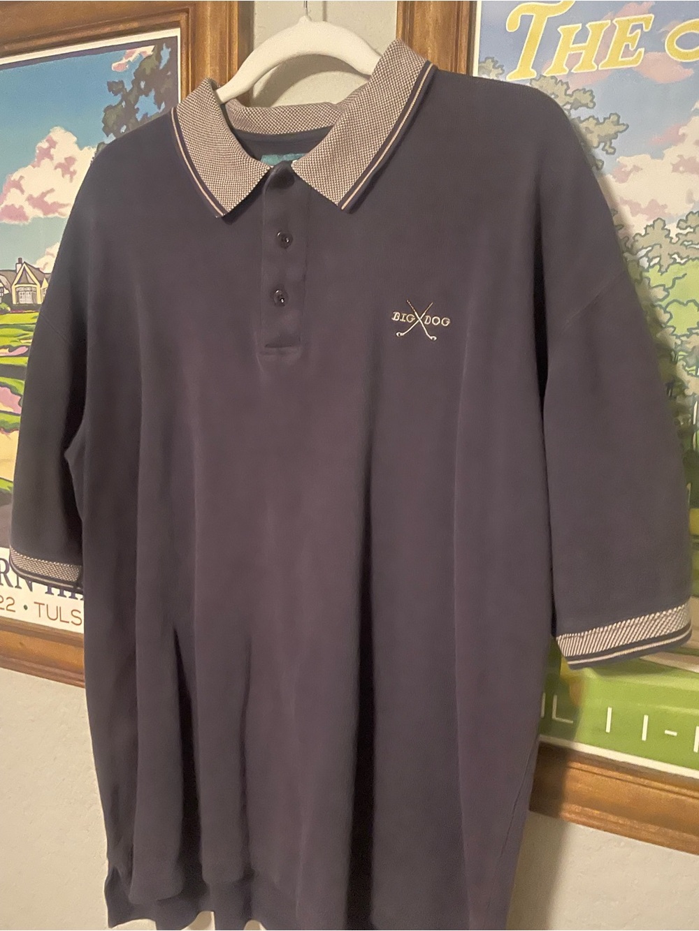 Vintage Big Dogs Golf Polo Shirt Mens XL Navy Blue 100% Cotton Embroidered Logo